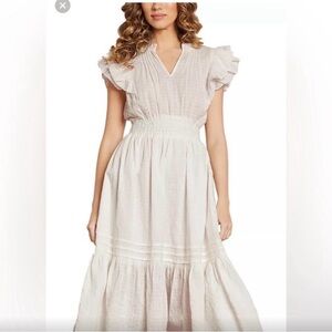 Sam Edelman Cream Ruffled Sleeve Midi Dress S